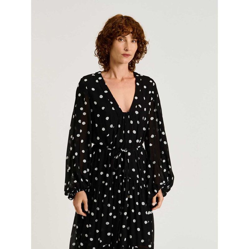 Veronika Maine Black Spot Crinkle Georgette Midi Dress image number 3